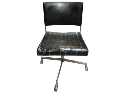 Chaise de bureau vintage en cuir noir et métal chromé