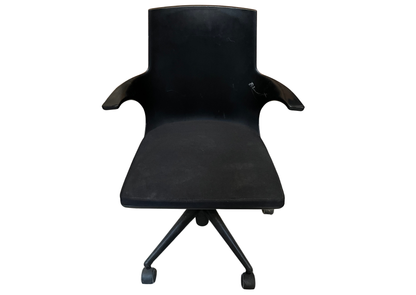 Chaise de bureau à roulettes en tissu noir à accoudoirs