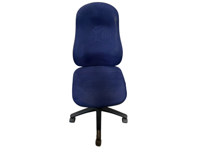 Chaise de bureau à roulettes en tissu bleu marine à haut dossier