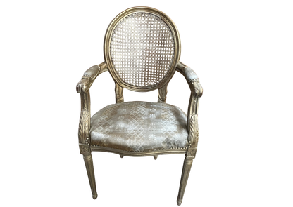 Fauteuil médaillon de style Louis XVI à dossier canné