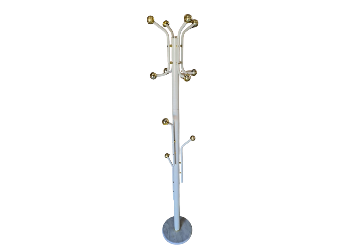 Porte-manteau années 60 en métal blanc et marbre (H 180 cm)
