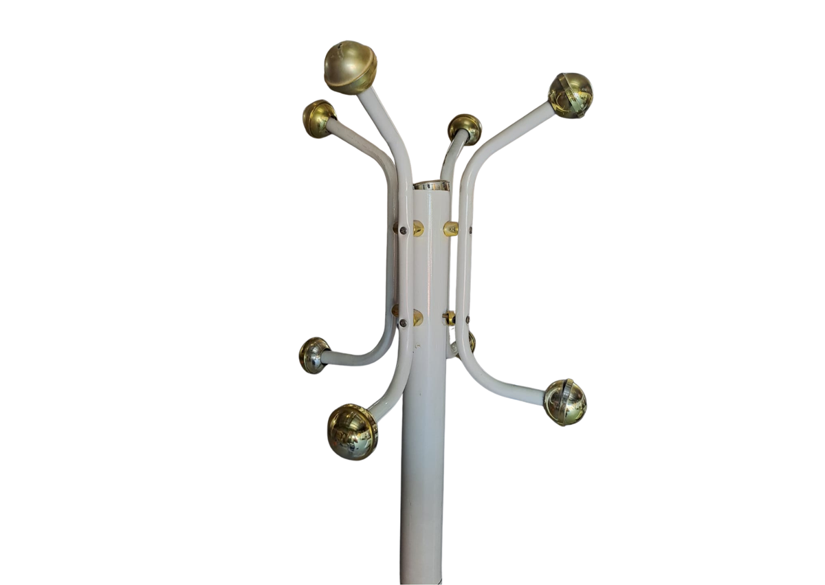 Porte-manteau années 60 en métal blanc et marbre (H 180 cm)