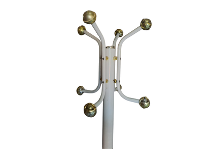 Porte-manteau années 60 en métal blanc et marbre (H 180 cm)