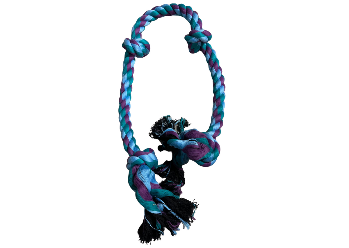 Jouet corde tressée bleue et rose