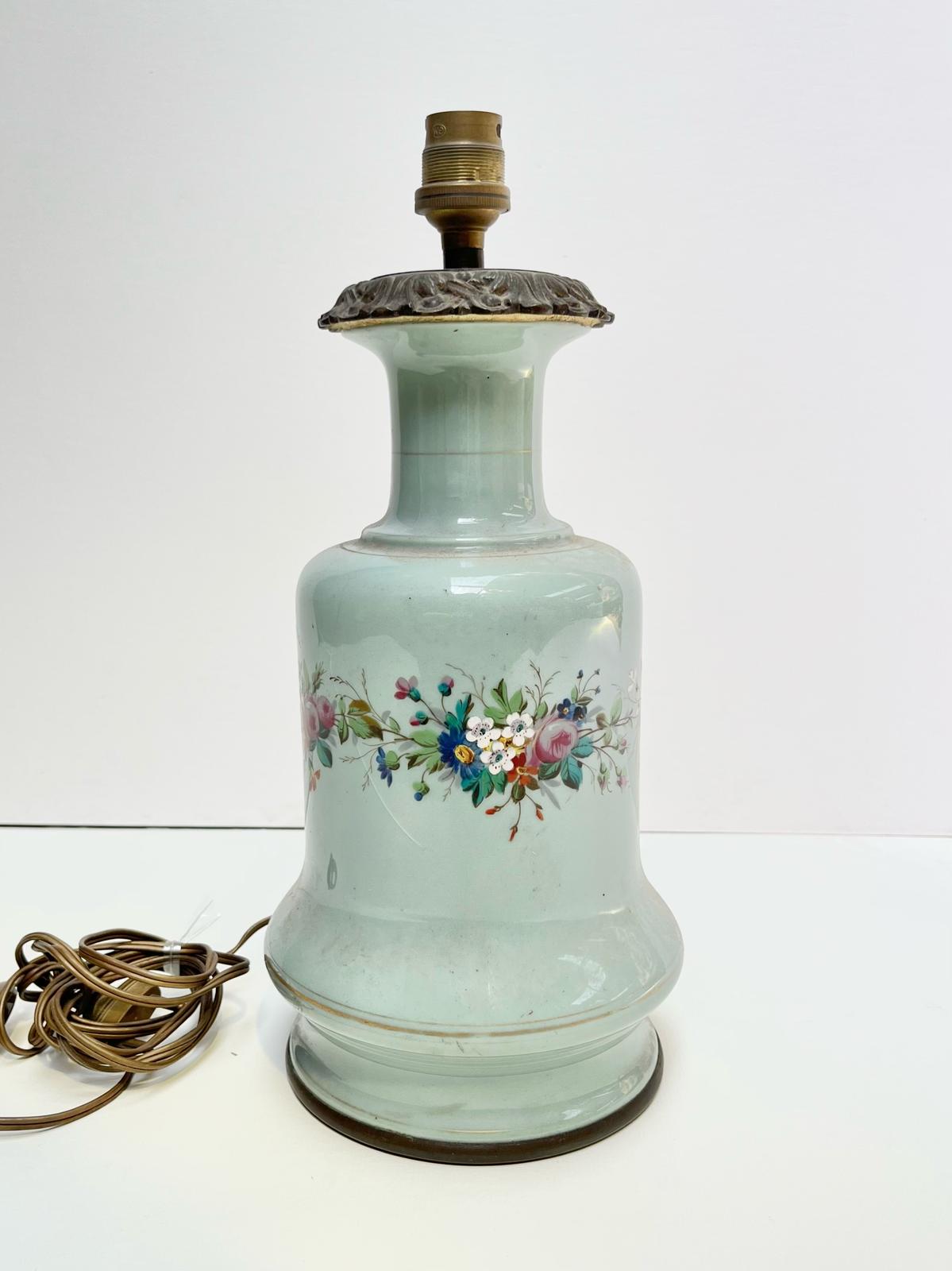 Pied de lampe céramique bleue vert fleurie