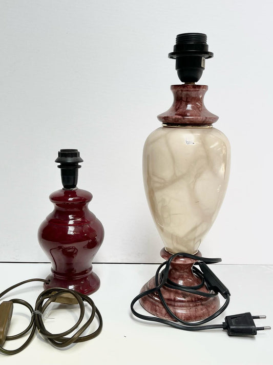 Pied de lampe céramique beige et rouge