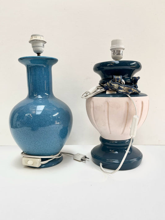 Pied de lampe en céramique bleue