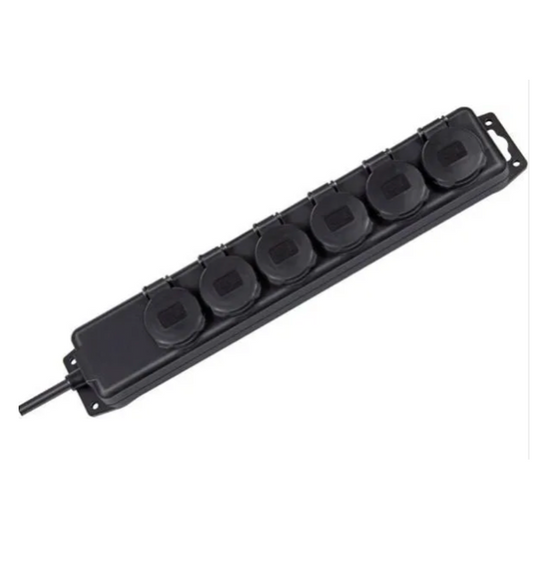 Mutliprise IP44 - 6 prises - clapet - Noir