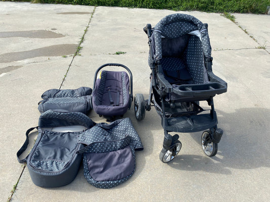 Poussette 3 en 1 Baby sportive / pois bleu marine