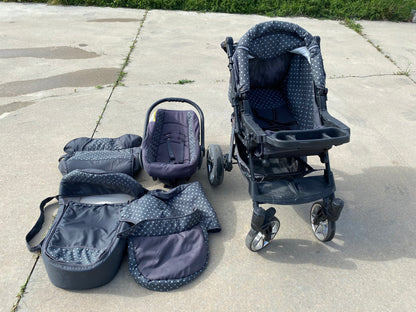Poussette 3 en 1 Baby sportive / pois bleu marine
