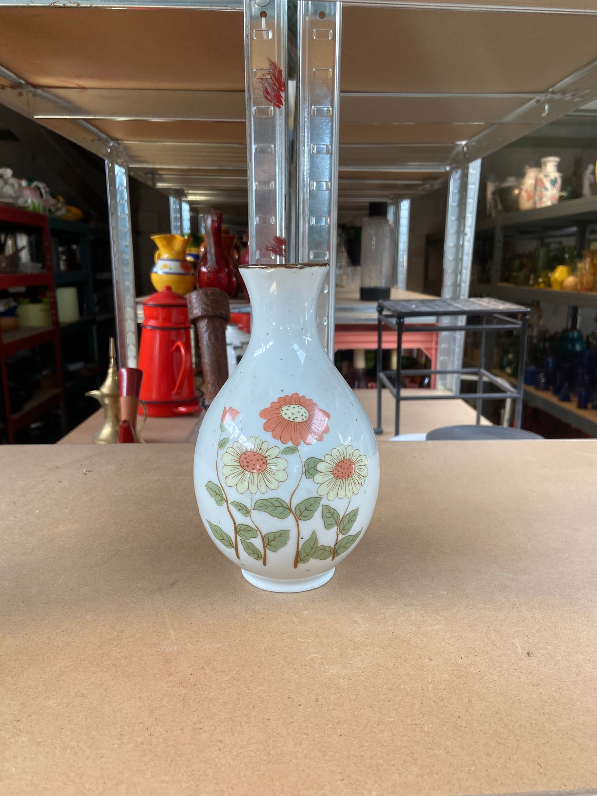 Petit vase céramique blanc motif fleurs