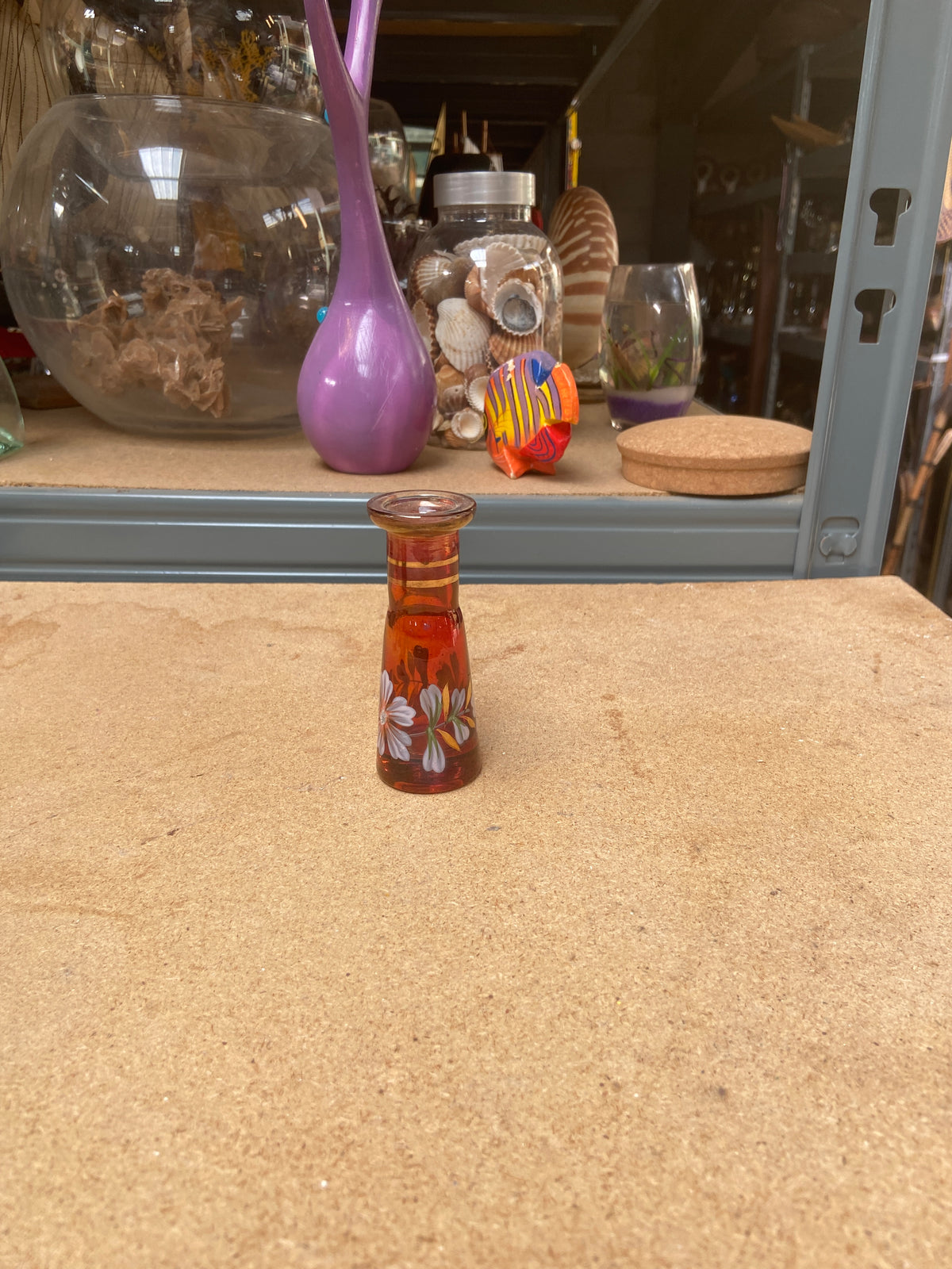 Vase verre - orange - motif fleuri