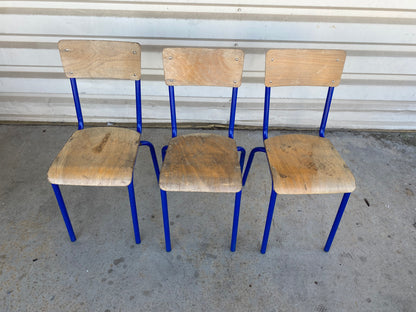 Chaise écoliers bois/ bleu