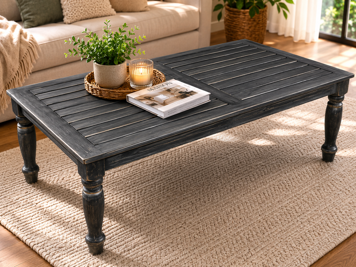 Table basse en bois style colonial – 110 × 60 cm