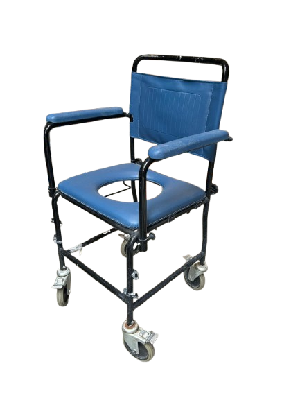 Chaise toilette bleue à roulette