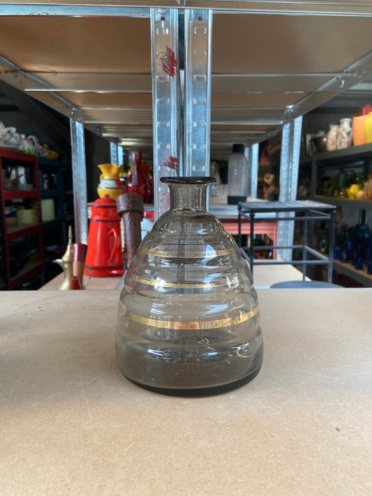 Vase verre fumé bande doré