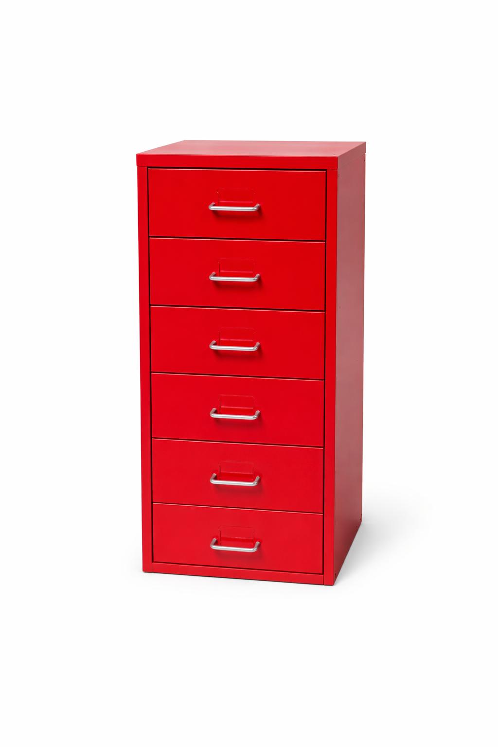 Caisson de bureau rouge à tiroirs en métal