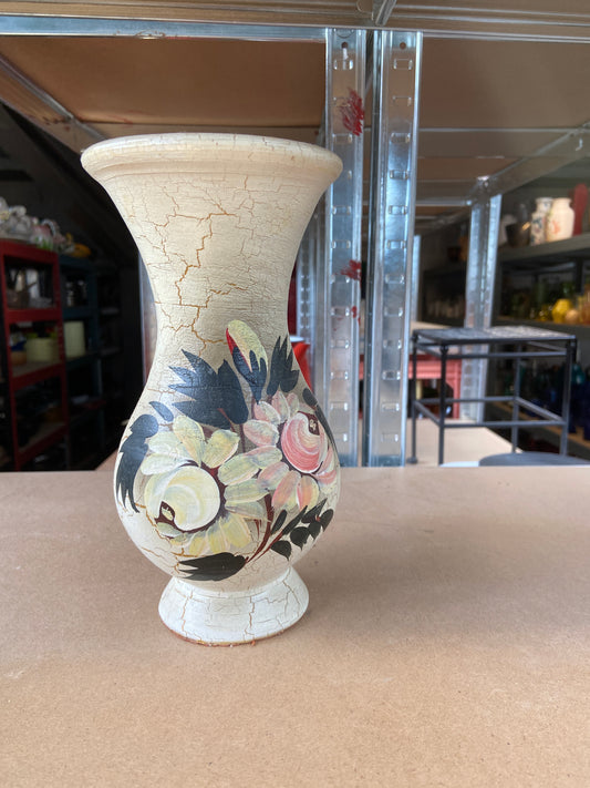 Vase céramique beige motif fleur