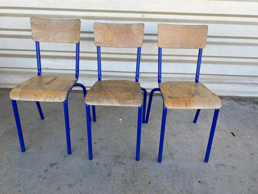 Chaise écoliers bois/ bleu
