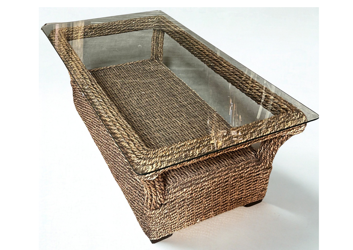 Table Basse - Vitre & Rotin