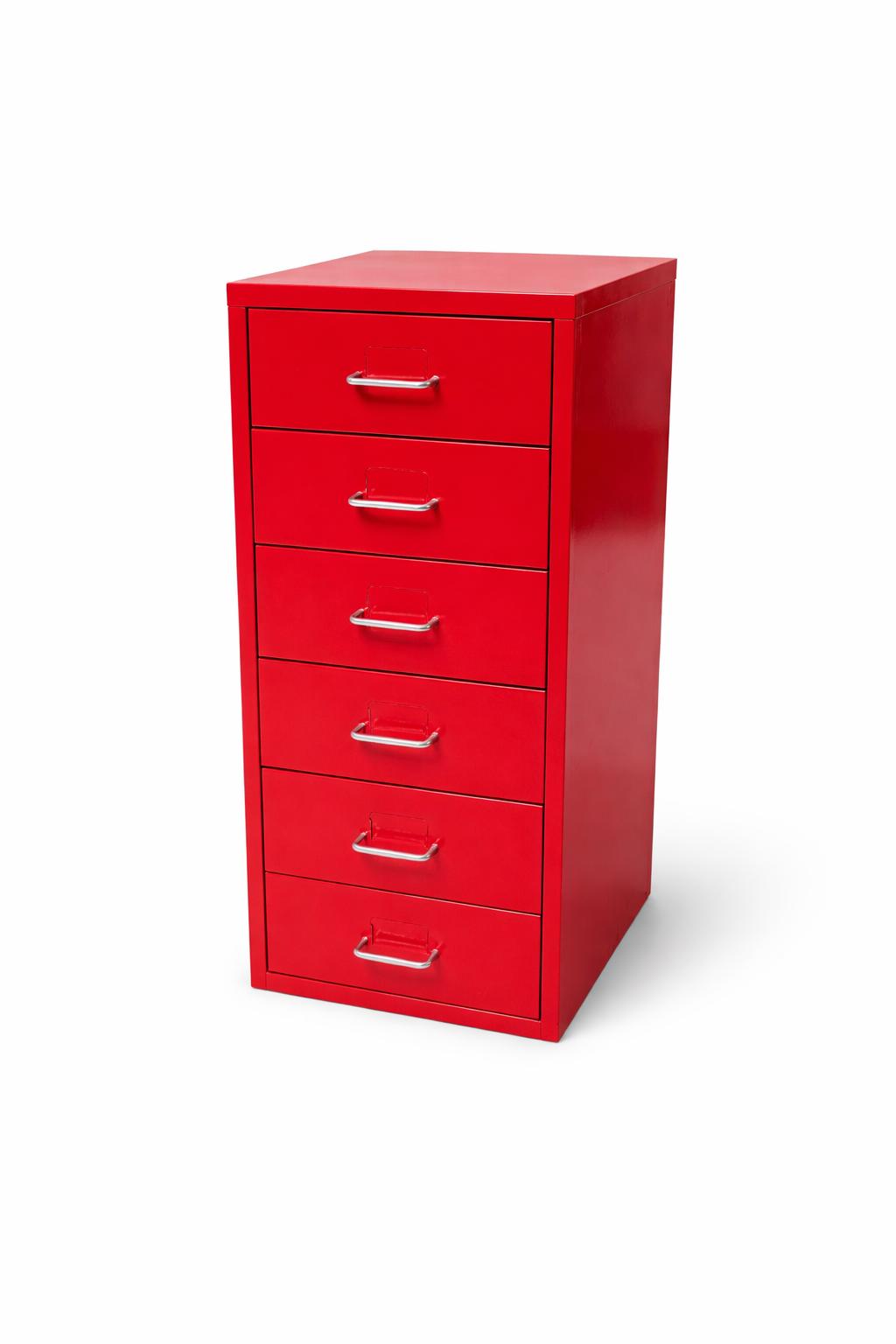 Caisson de bureau rouge à tiroirs en métal