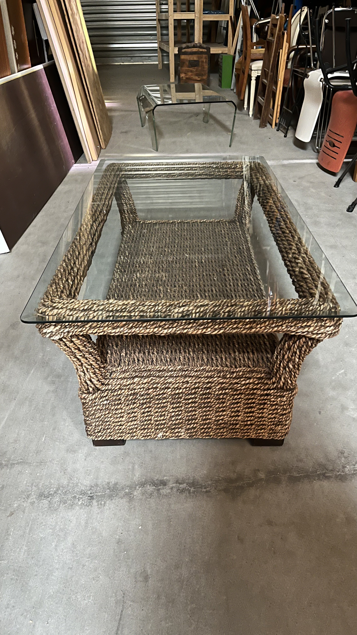 Table Basse - Vitre & Rotin