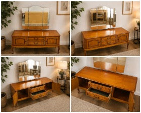Coiffeuse - Meuble bas avec miroir triptyque vintage – Style classique