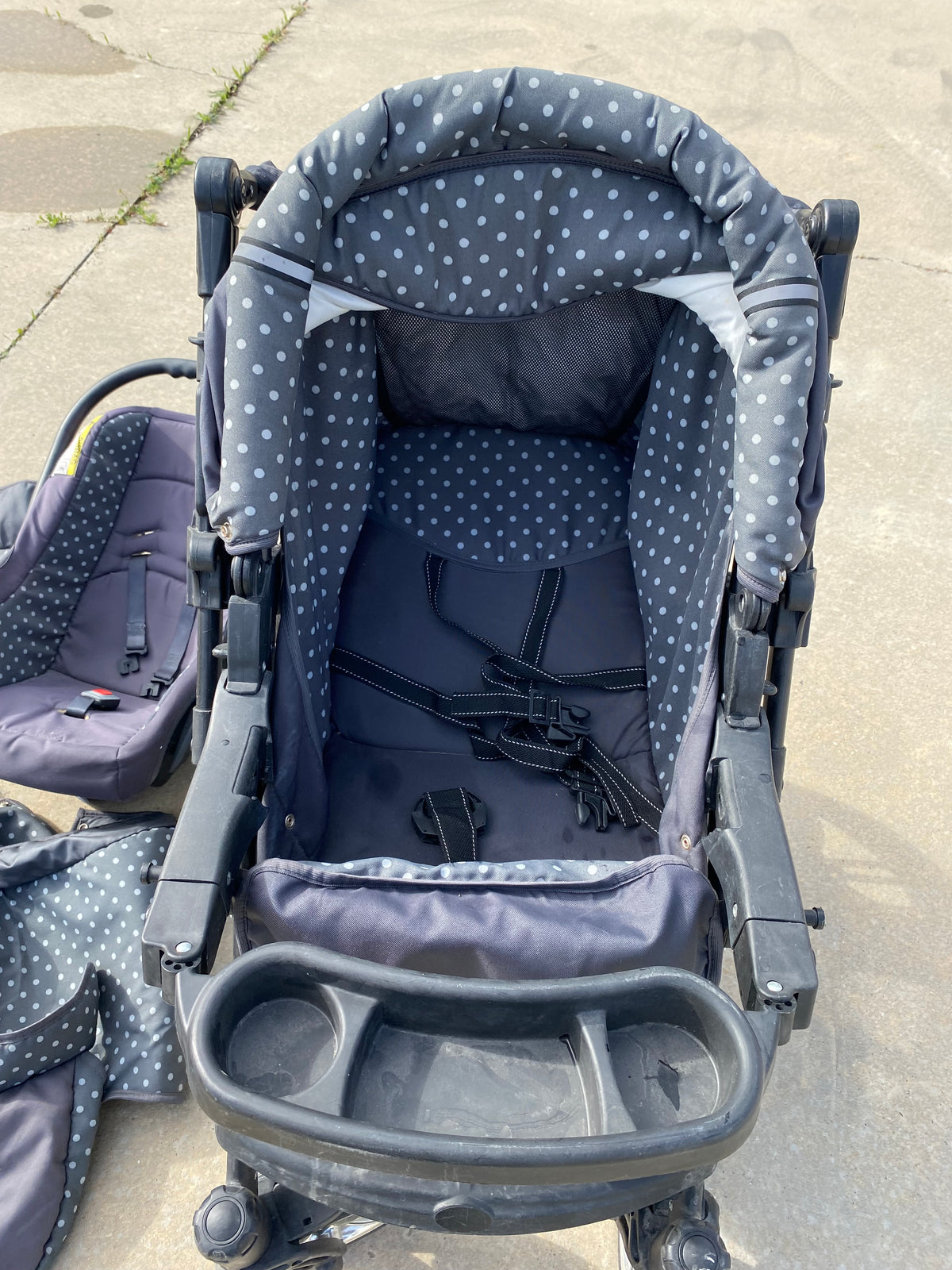 Poussette 3 en 1 Baby sportive / pois bleu marine
