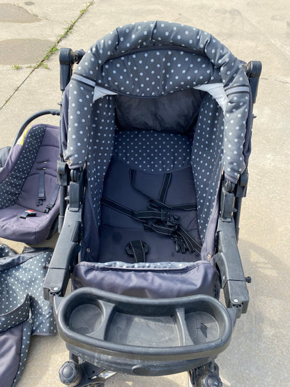 Poussette 3 en 1 Baby sportive / pois bleu marine
