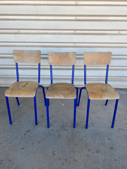 Chaise écoliers bois/ bleu