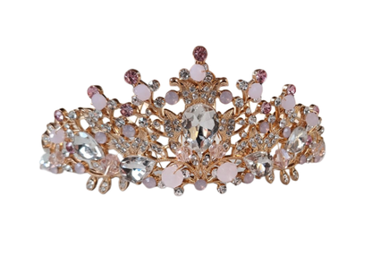 Diadème rose et doré orné de strass et de perles