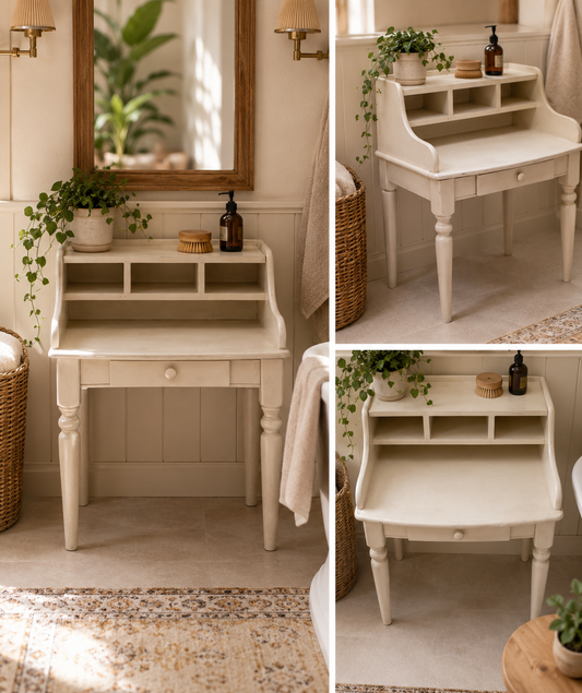 Secrétaire coiffeuse vintage blanc crème