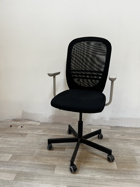 Chaise roulante bureau noir accoudoir beige - Flintan