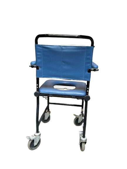 Chaise toilette bleue à roulette