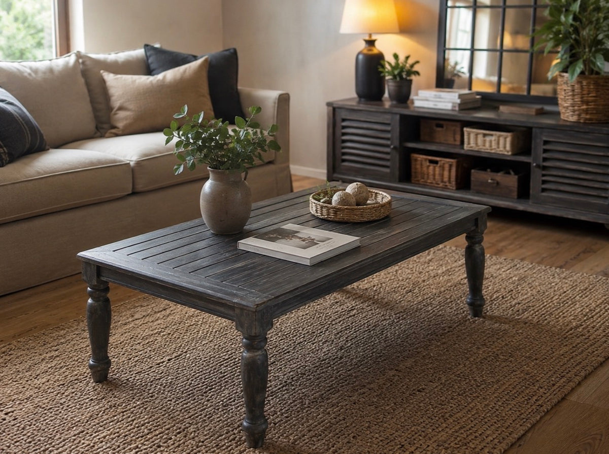 Table basse en bois style colonial – 110 × 60 cm