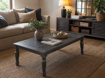 Table basse en bois style colonial – 110 × 60 cm