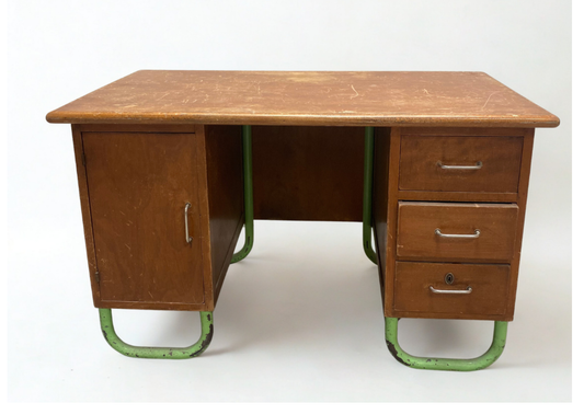 Bureau - bois - barre en métal